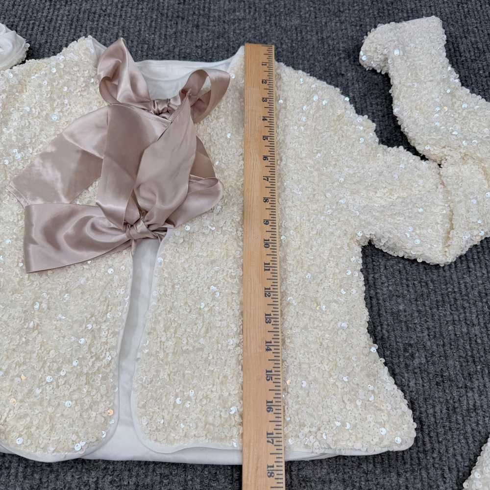 Commense Sequin Skirt Set Women Small White Bow Back Crop Jacket Mini Skirt Glam - Picture 13 of 16